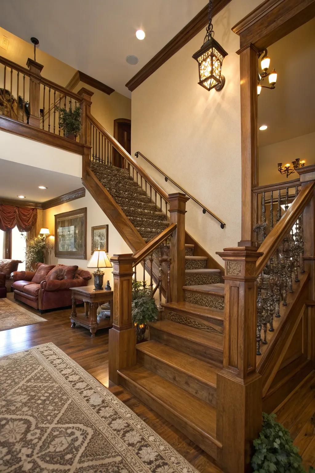 Lush wood tones bring coziness and elegance to your stairs.