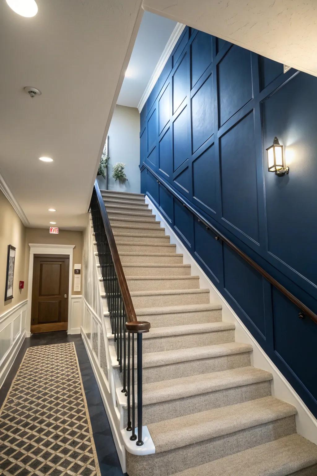 Make a statement with bold colors on your stairway wall.