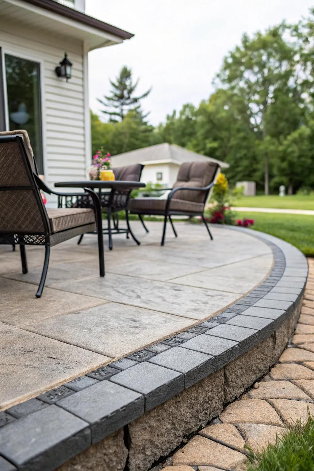 Vibrant patio adorned with a contrasting color stamped concrete border