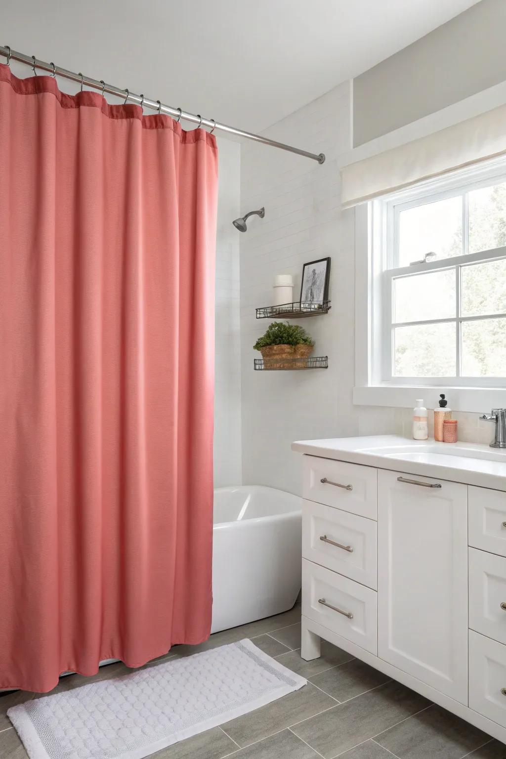Single-color shower curtains fashion a serene and stylish space.