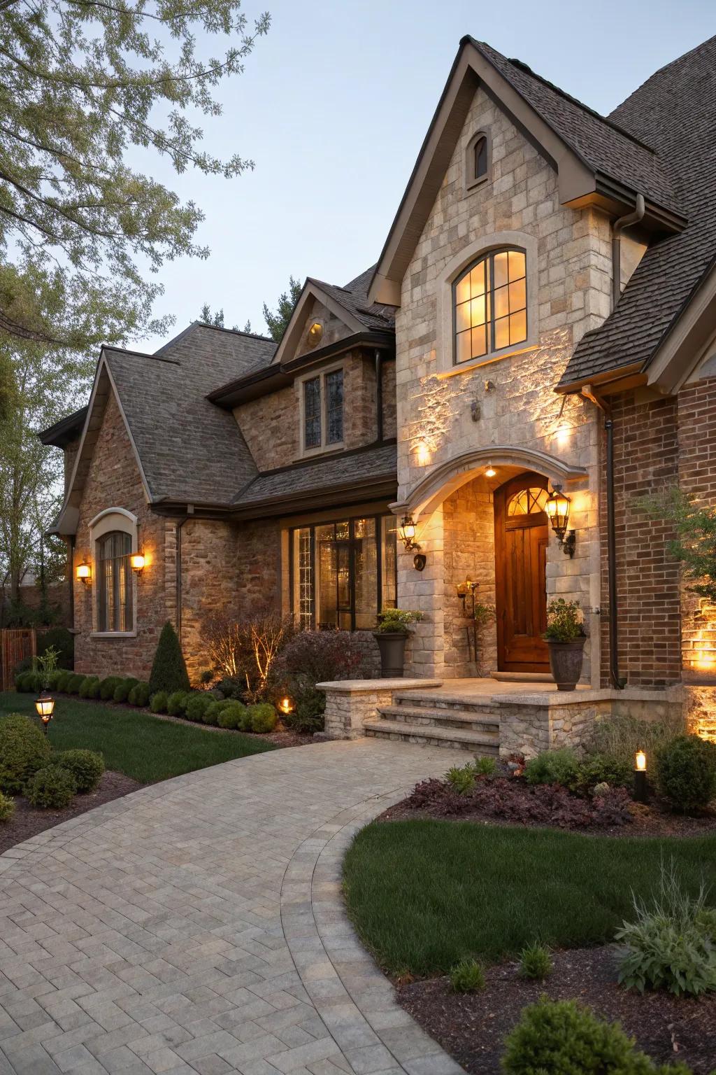 Organic elegance with cocoa brick and chalkstone.