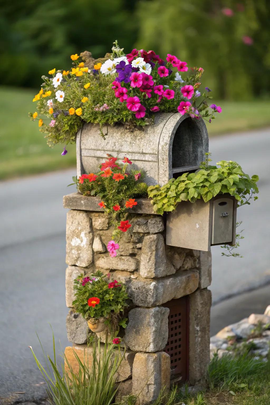 Improve your mailbox by adding an integrated planter for a natural touch.