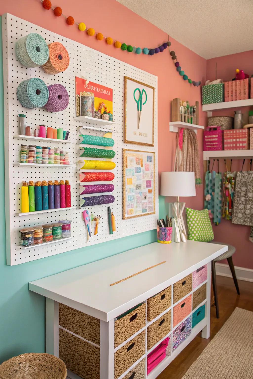 Maintain organization of your crafting instruments with a flexible pinboard.