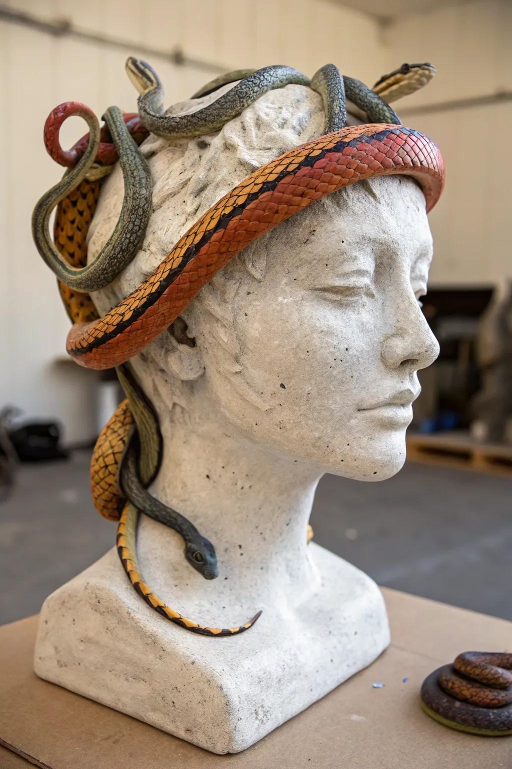 Beware Medusa's gaze; this snake-covered head is sure to petrify.