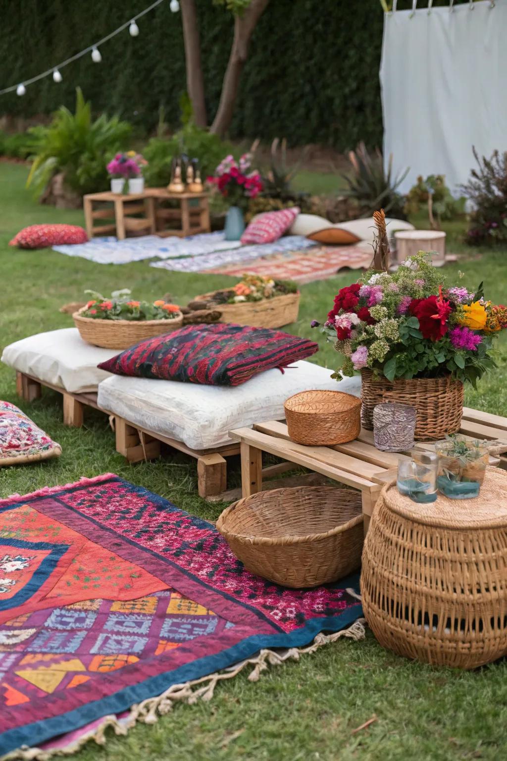 Unwind in style with a picnic arrangement inspired by bohemian designs.