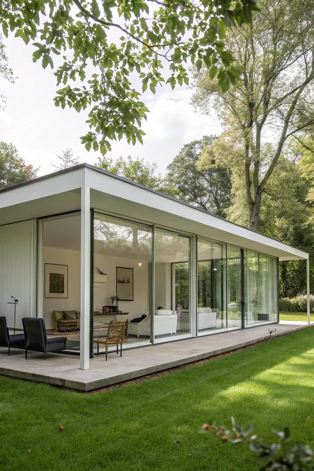 A modern, minimalist summer house radiates simplicity and sophistication.