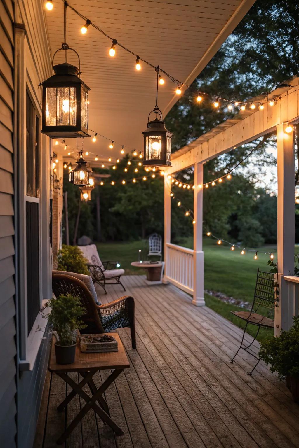 Ambient lighting makes your porch enchanting at night.