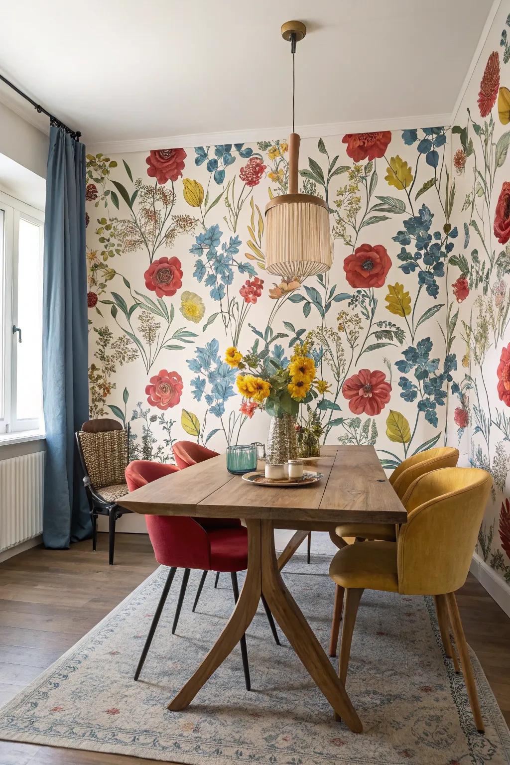 Add a romantic touch with floral wallpaper.