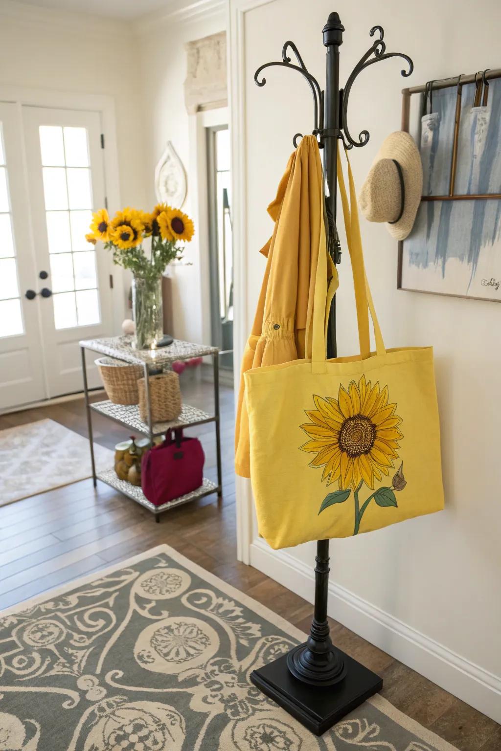 A practical and elegant personalized sunflower tote.
