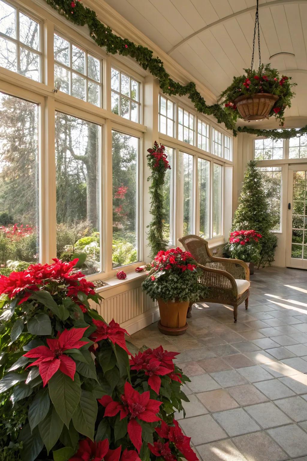 Seasonal plants deliver a naturally festive element to your sunroom.