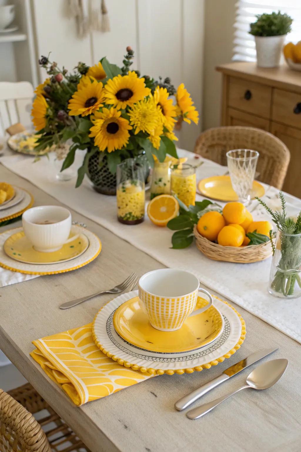 Bloom accents bring a natural solar appeal to the table.
