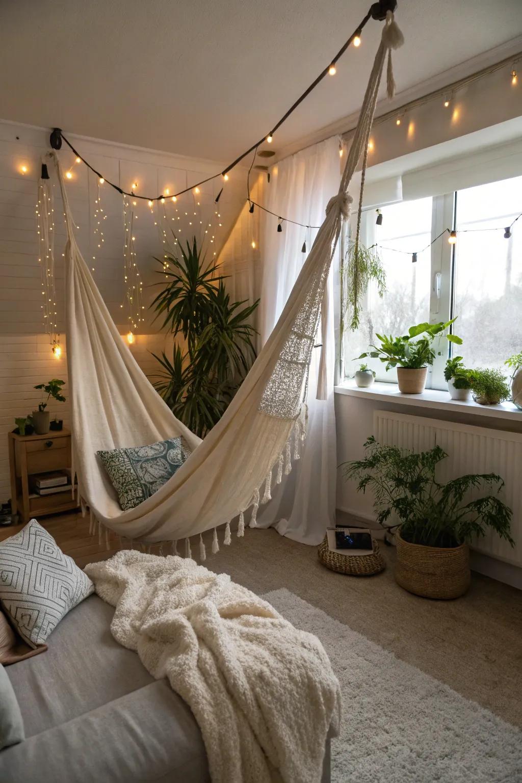 An indoor hammock swing turns your space into a personal escape.