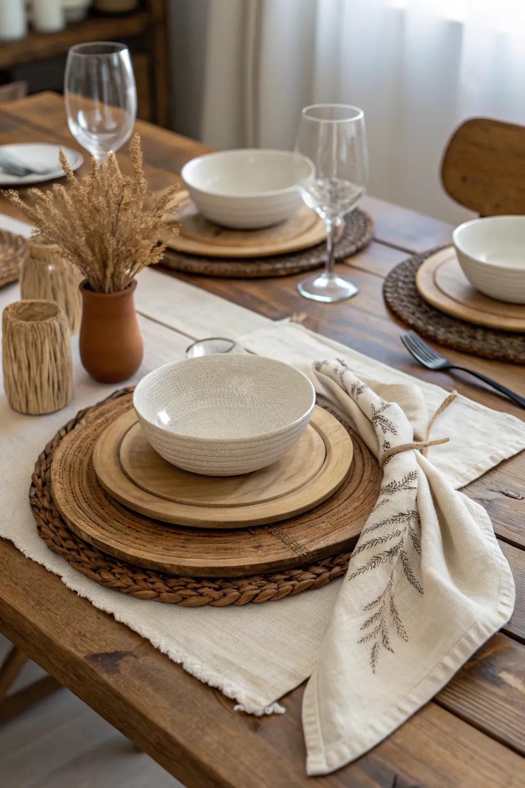 Rustic elements give warmth and simplicity to the table.
