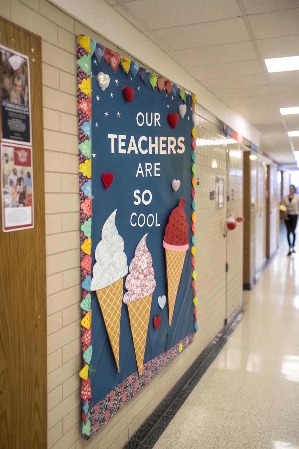 An ice cream-themed board celebrating the coolness of teachers.