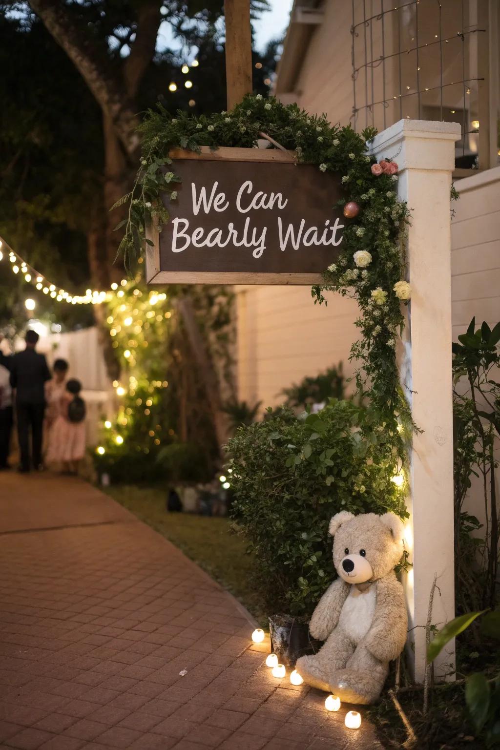A welcoming entrance display warmly greets attendees to the celebration.