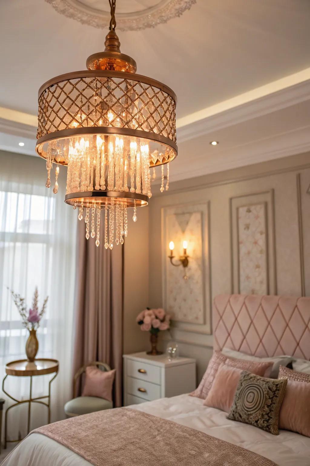 Rose gold lighting pieces infuse warmth and refinement.