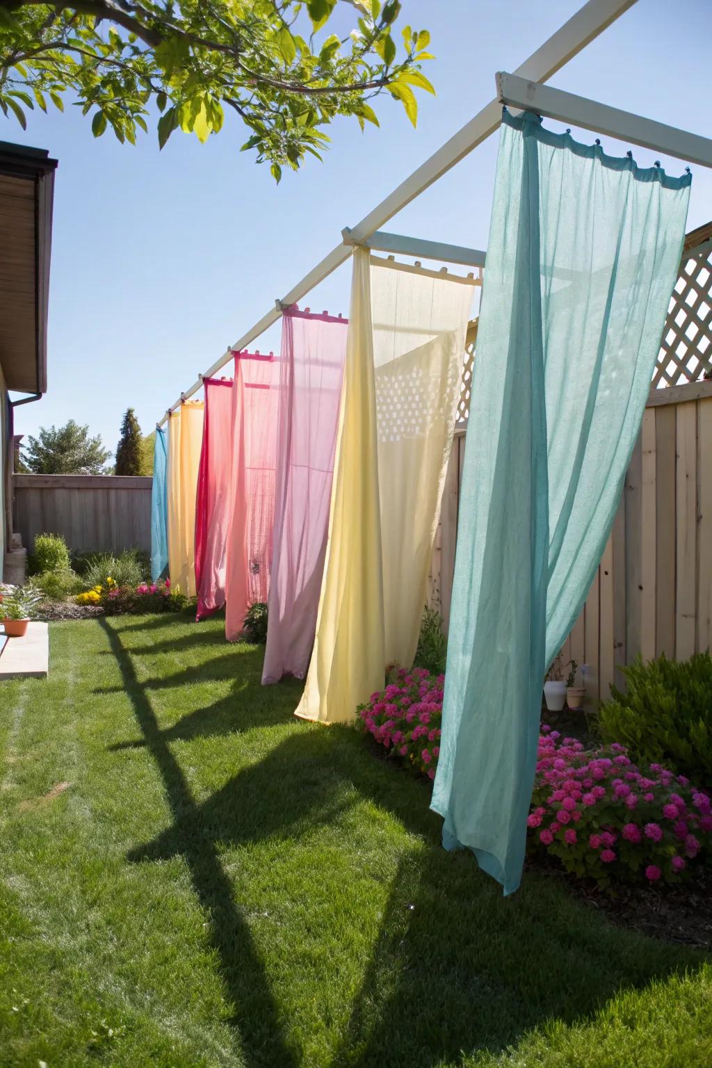 Textile dividers add a hint of color and privacy to any outdoor setting.