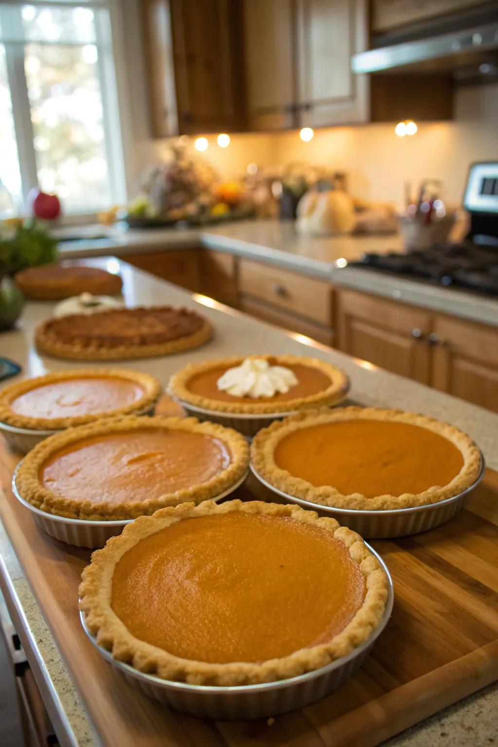 A scrumptious collection of gourd pies all set for judging.