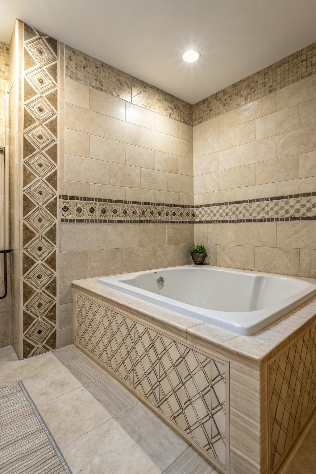Textured tiles improve the tactile and visual qualities of your bathtub zone.