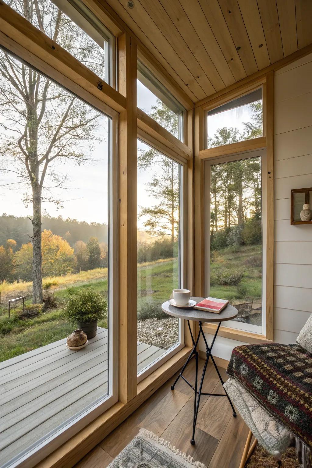 Corner windows brighten up a room from various directions.