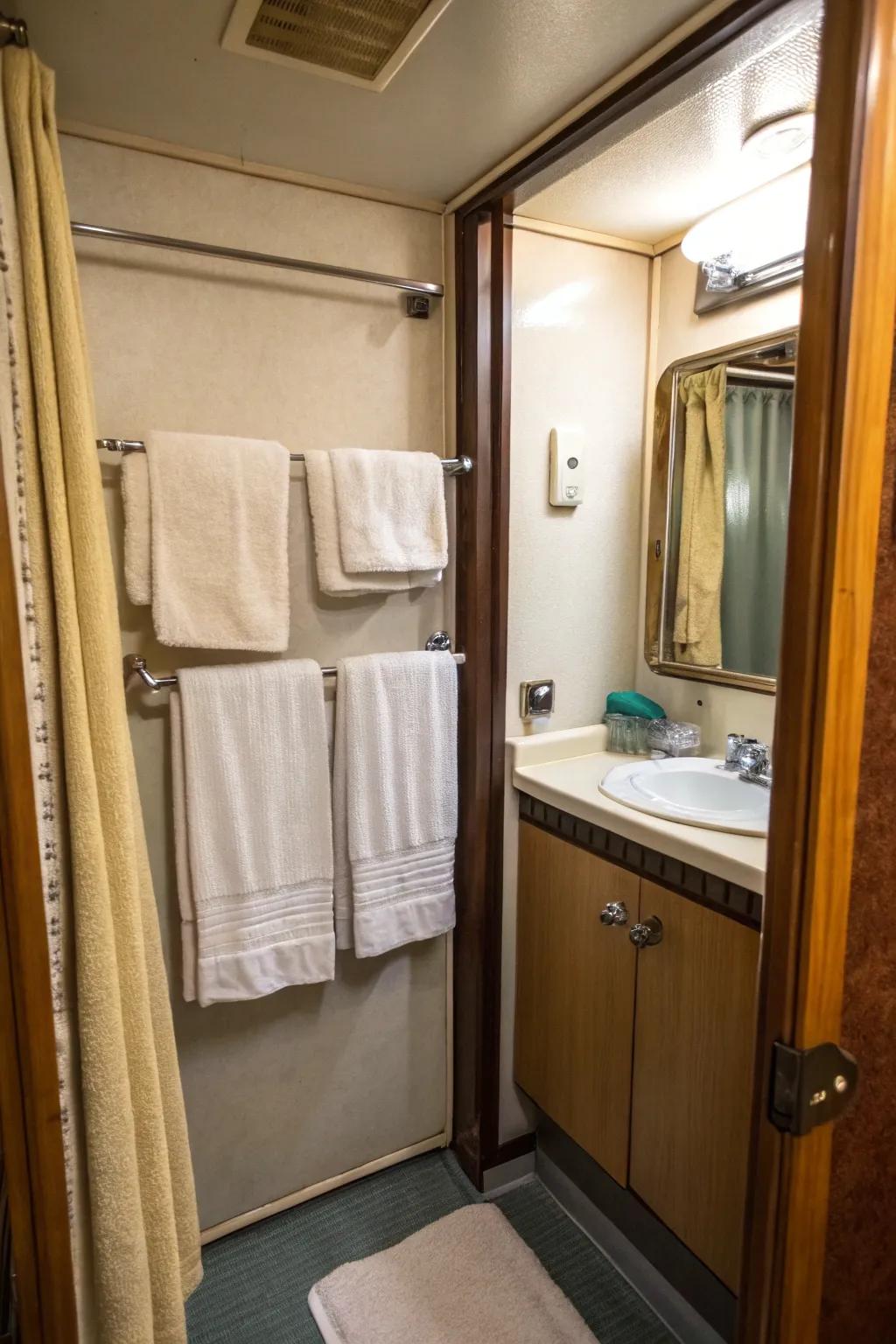 Ingeniously exploit transom space via a transom-oriented towel provision.