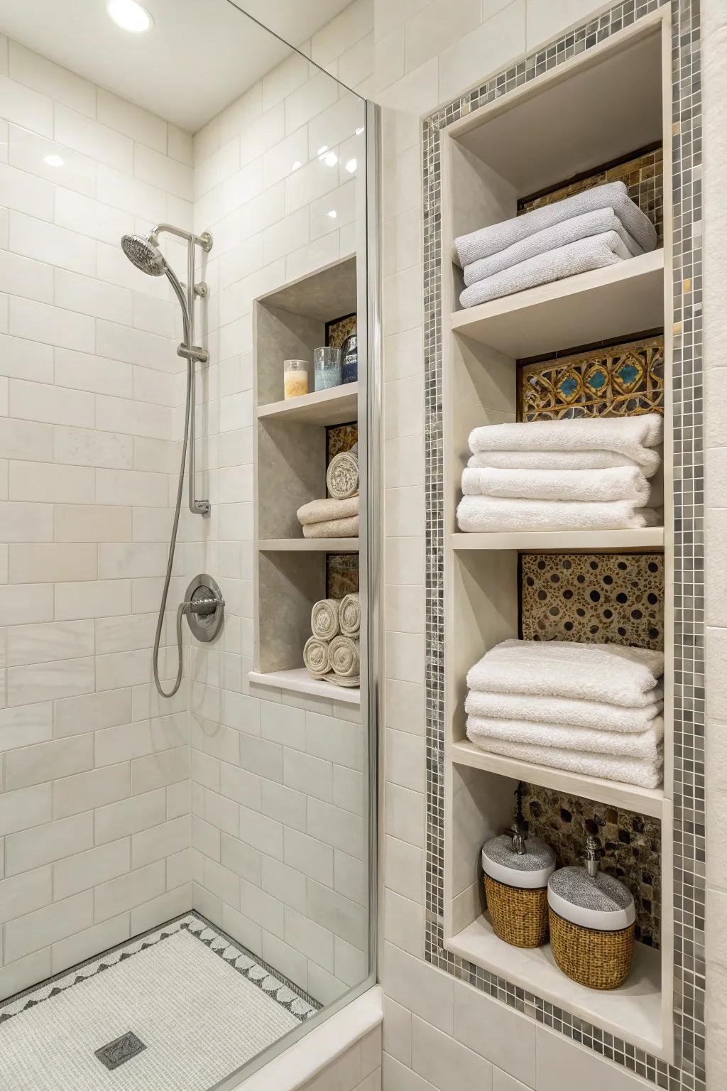 Integrated alcoves offer a streamlined and accessible storage option.