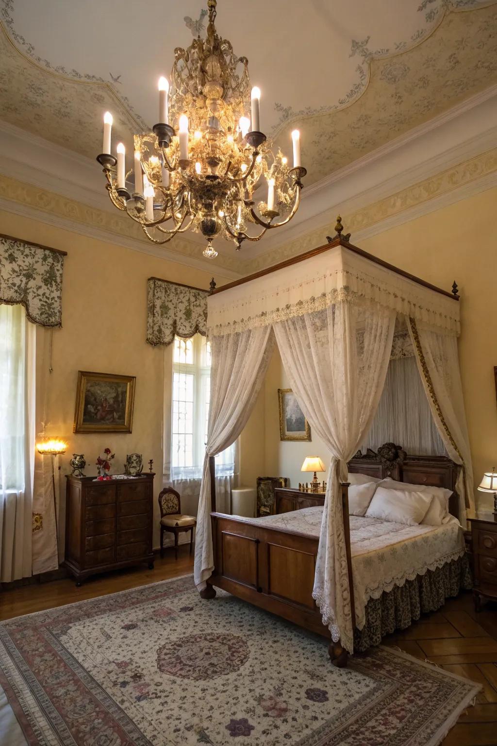 An elegant lighting fixture introduces a hint of splendor to your bedroom.