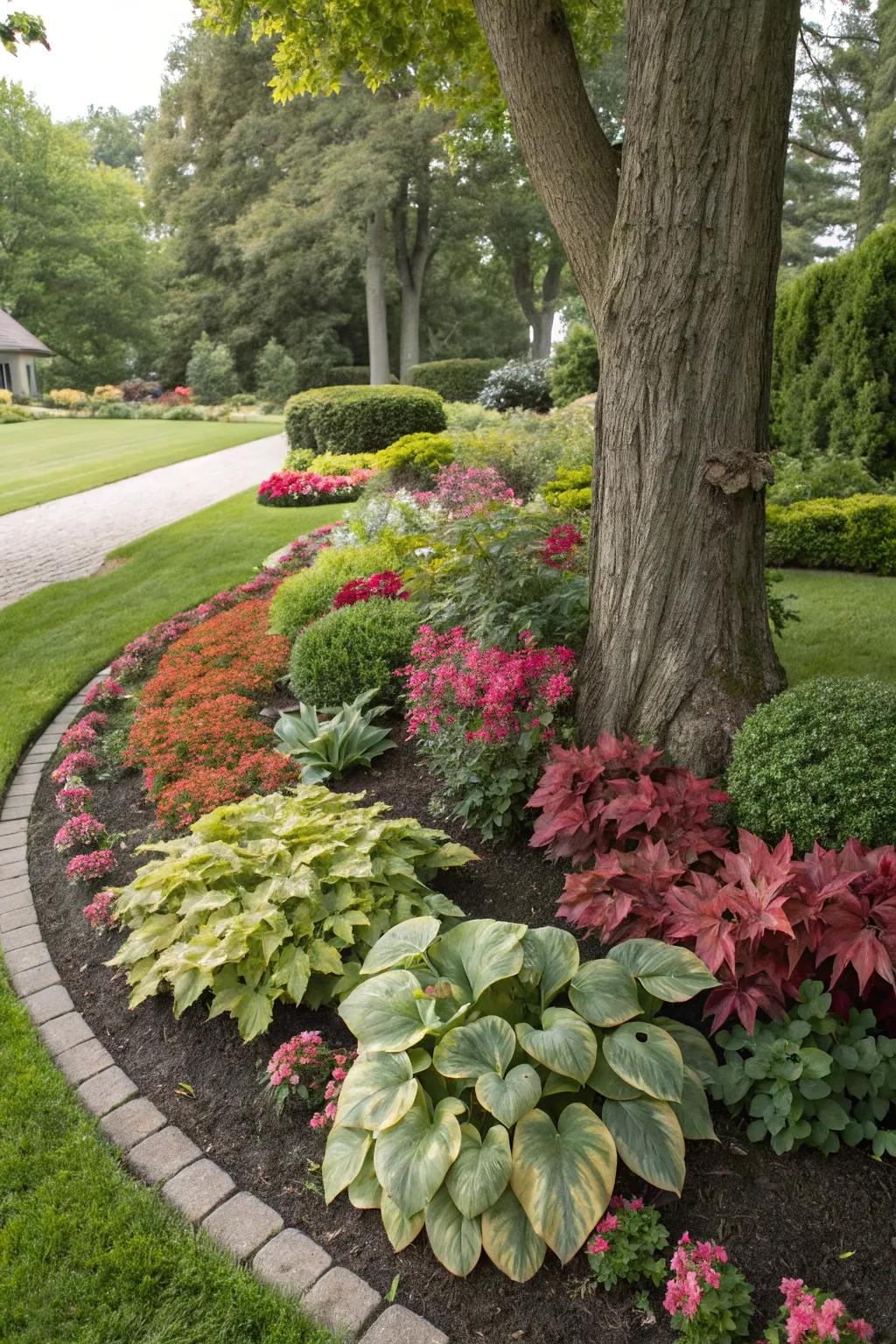 Lively blossoms breathe animation and hue into your tree's foundation.