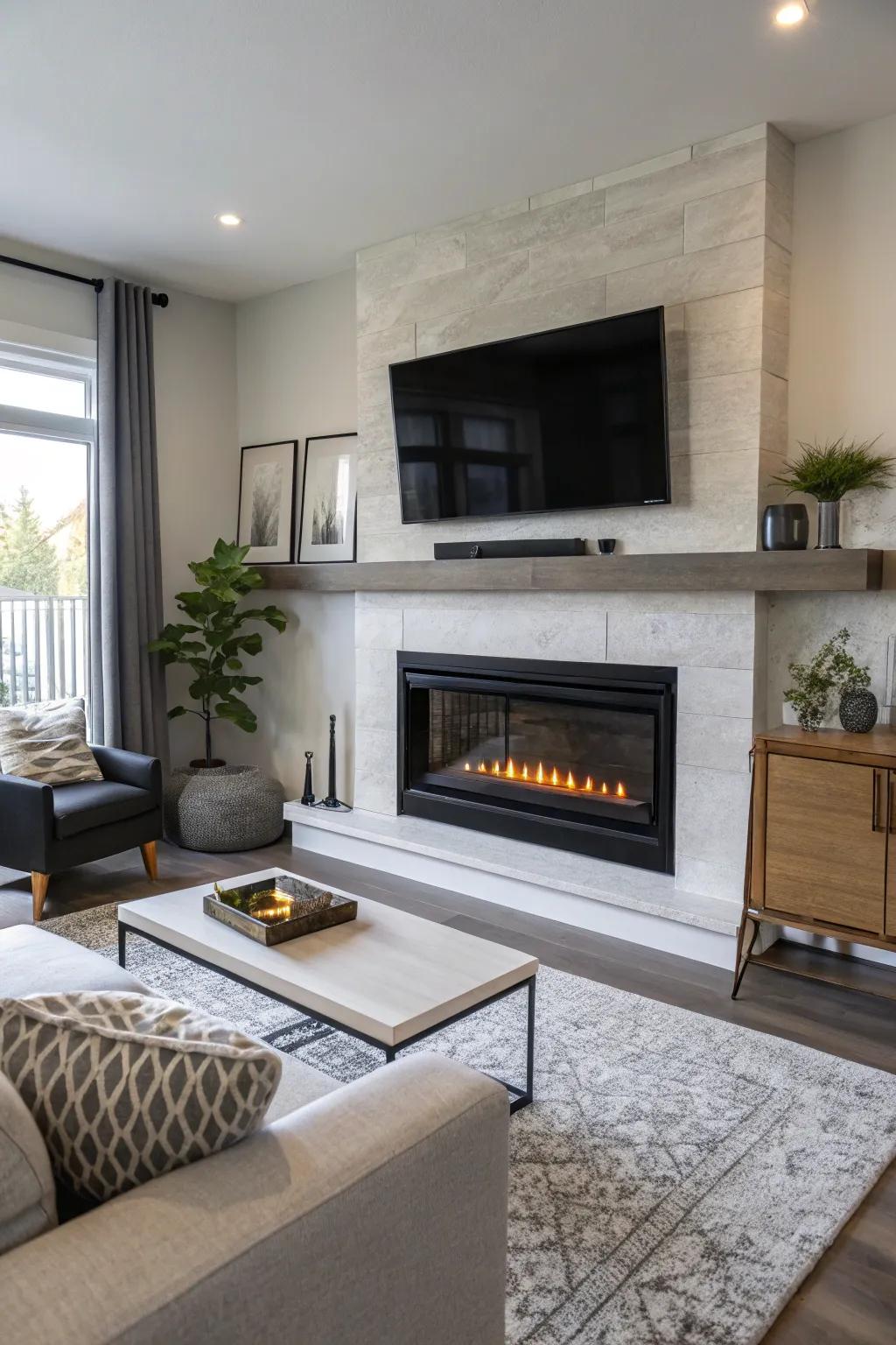 A TV and fireplace ensemble delivering both warmth and elegance.