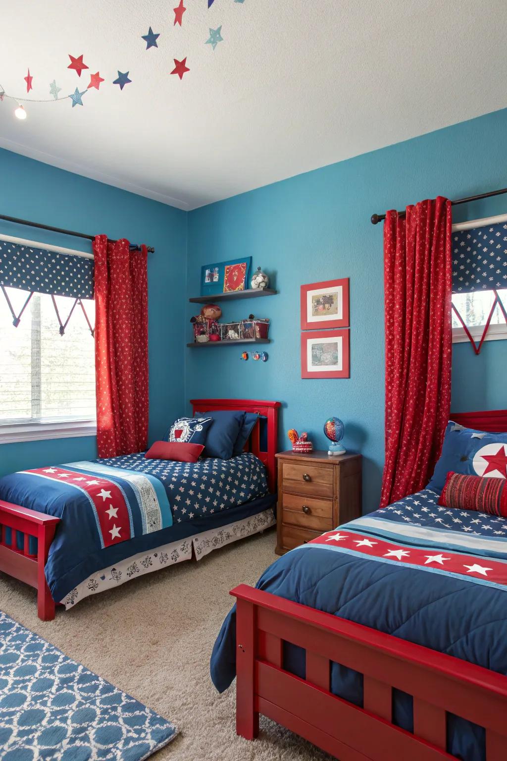 Vivid hues give energy to the twin boy area