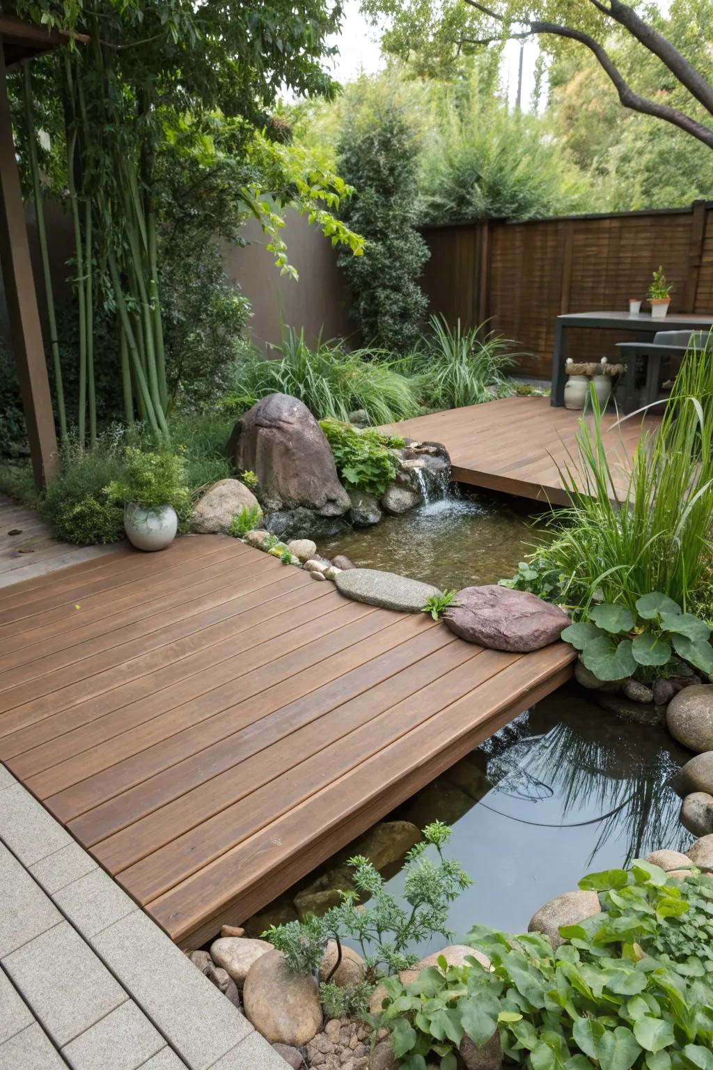 Earthy tones blend effortlessly with nature to offer a peaceful deck experience.