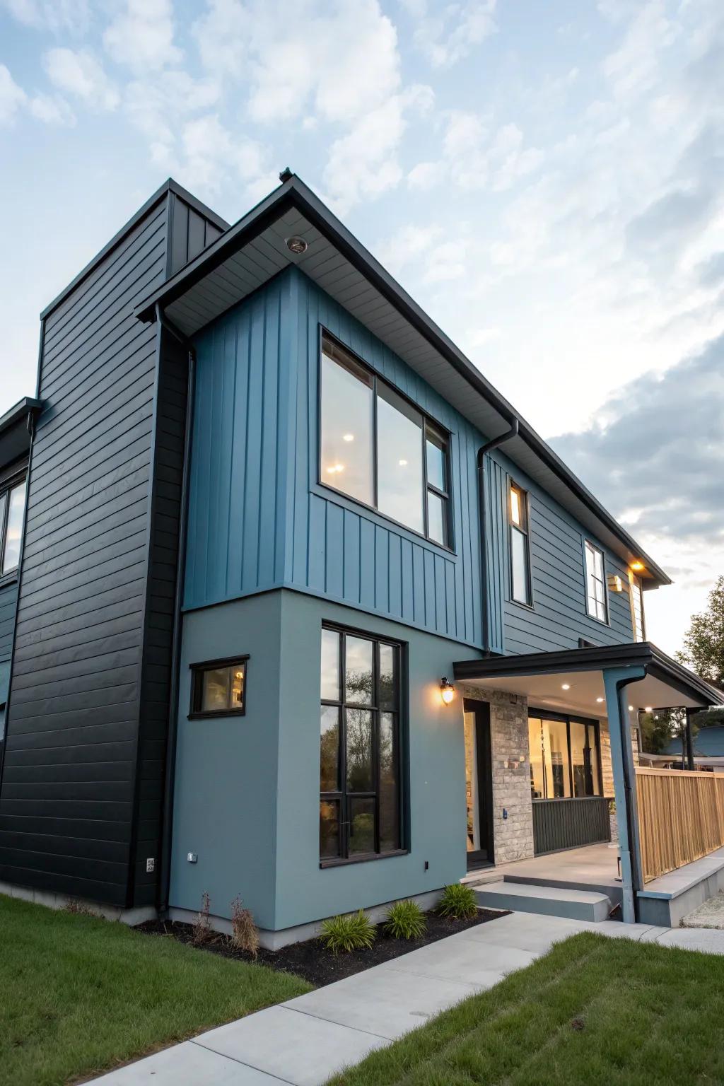 Charcoal and light blue provide a stylish, up-to-date look.