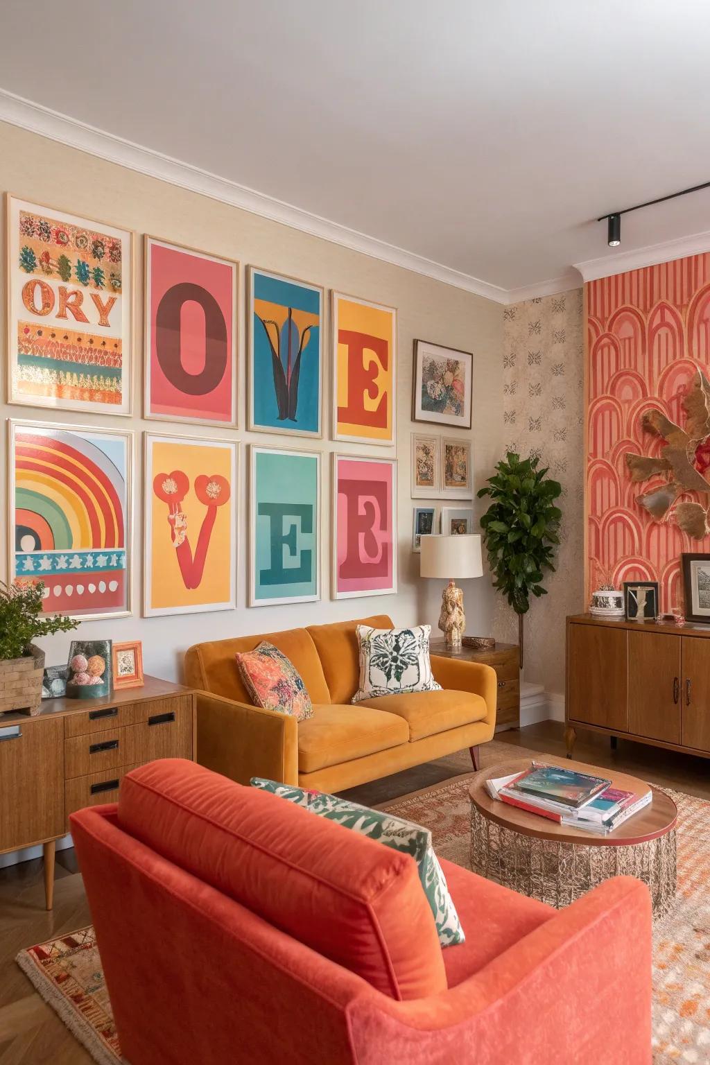 Instantly, colorful typography uplifts your space.