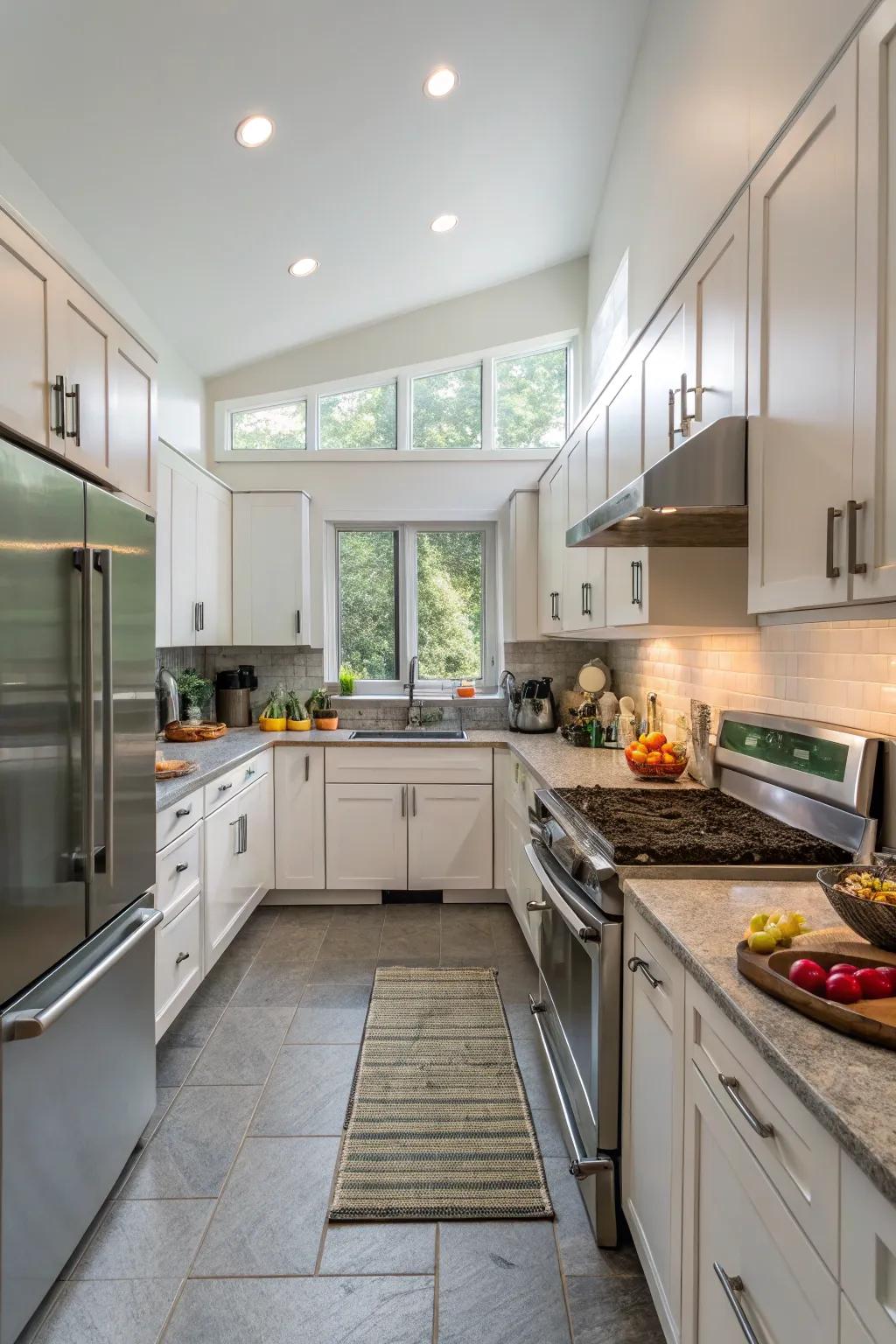 An efficient work triangle makes cooking easy in any U-shaped kitchen.