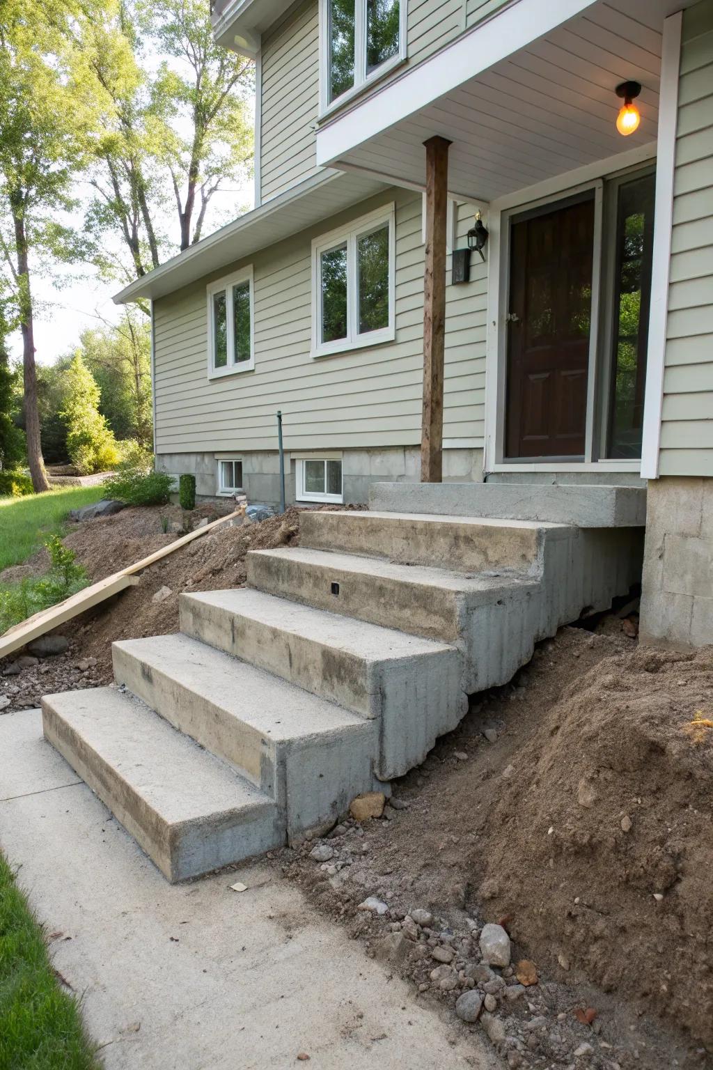 Concrete steps offer both practicality and pleasing aesthetics.