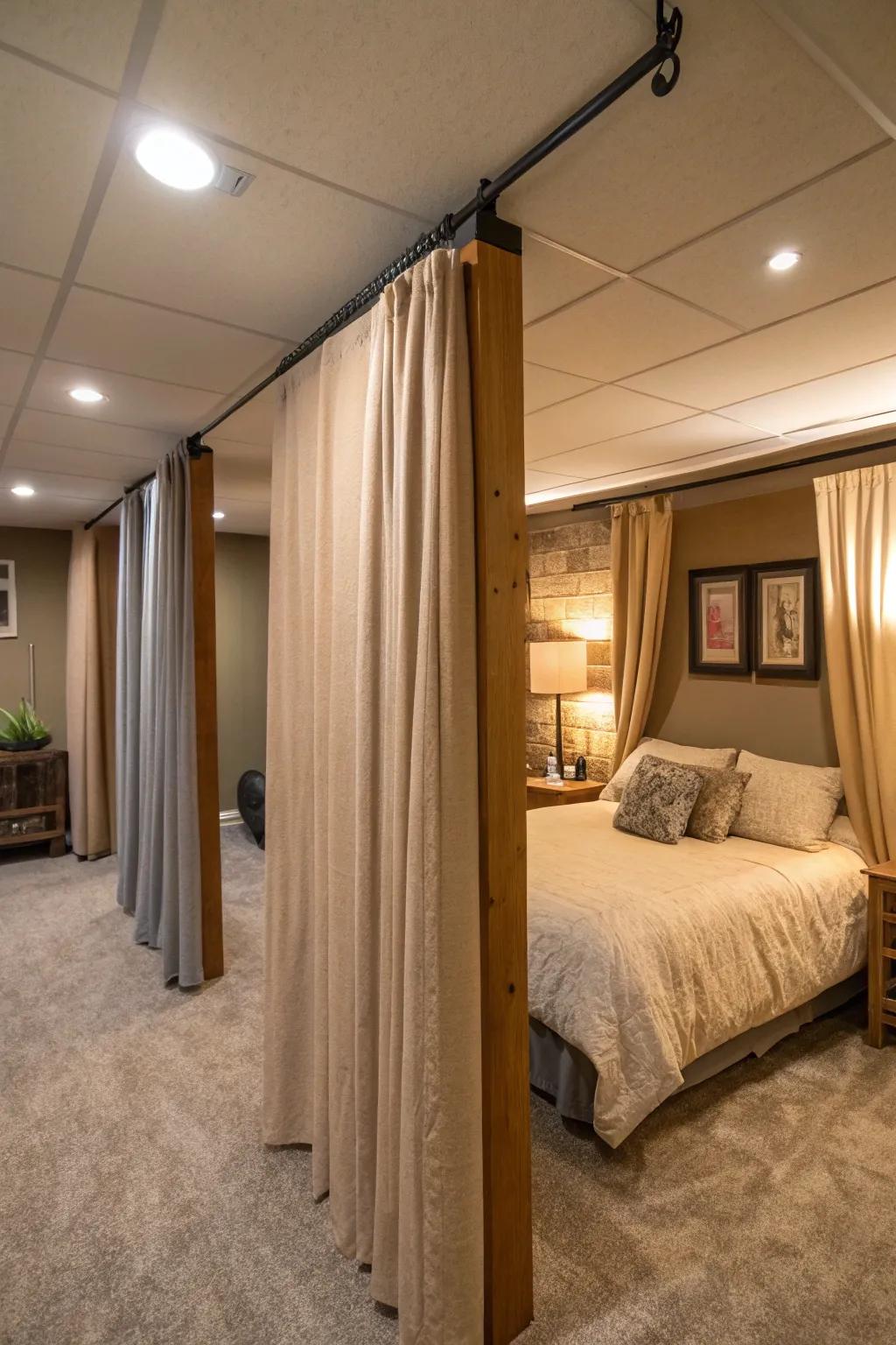 Fabrics can tastefully divide open spaces while boosting privacy.