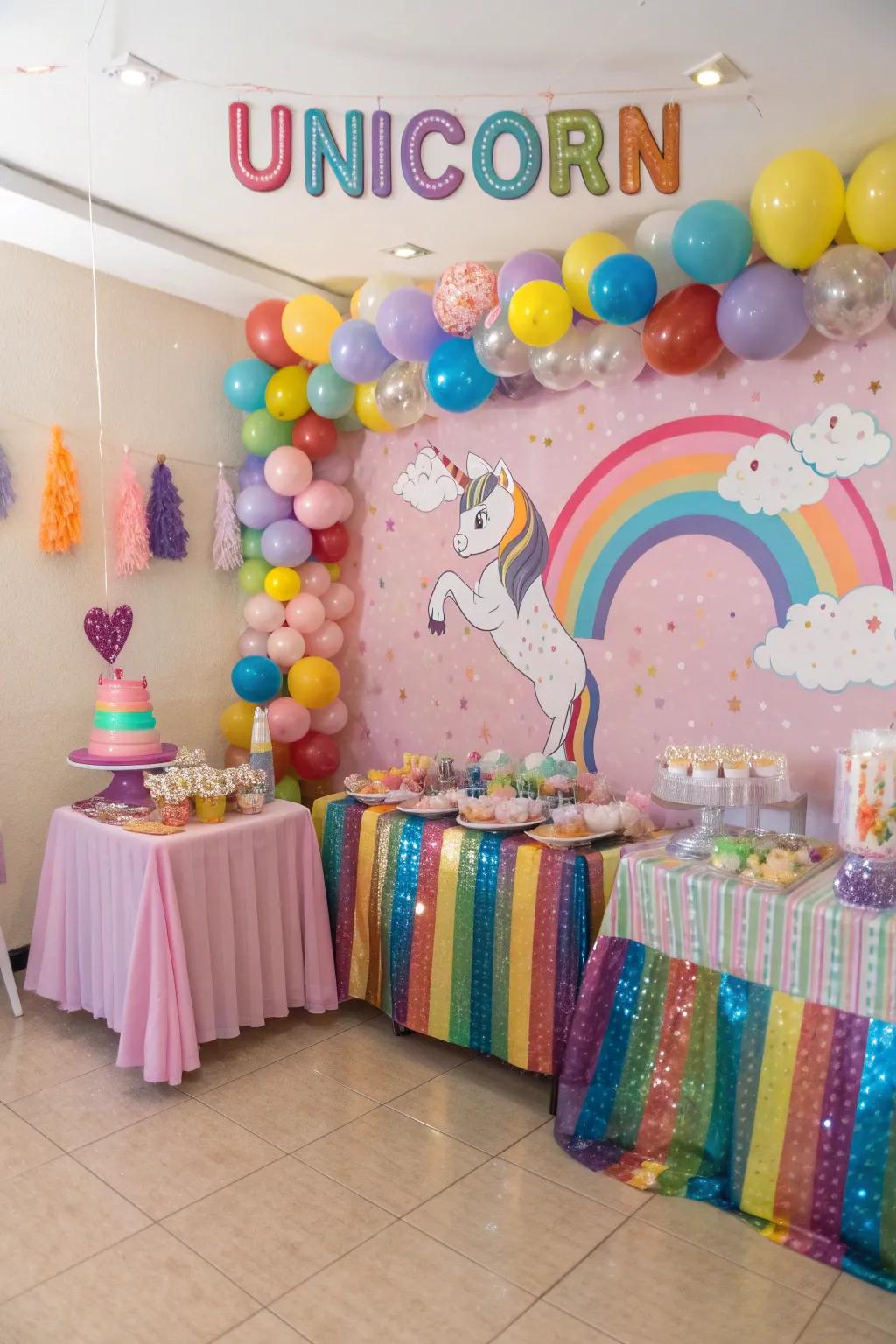 Step into an enchanted unicorn realm filled with rainbows and shimmer.