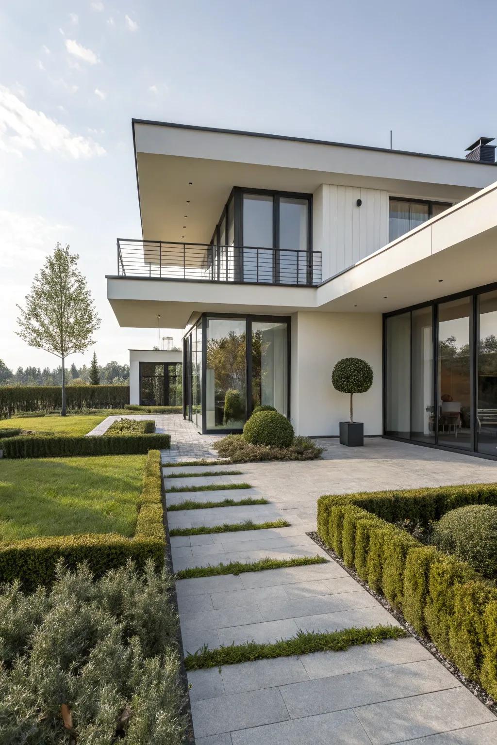 A contemporary home featuring sleek, pure lines and minimalist siding.