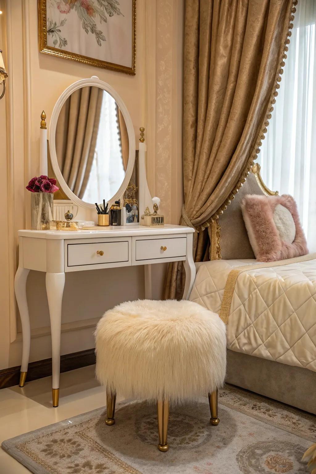 A deluxe furry stool amplifies both comfort and fashion.