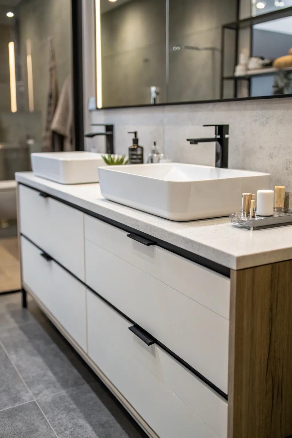 A modern vanity showcasing sharp, simple aesthetics.