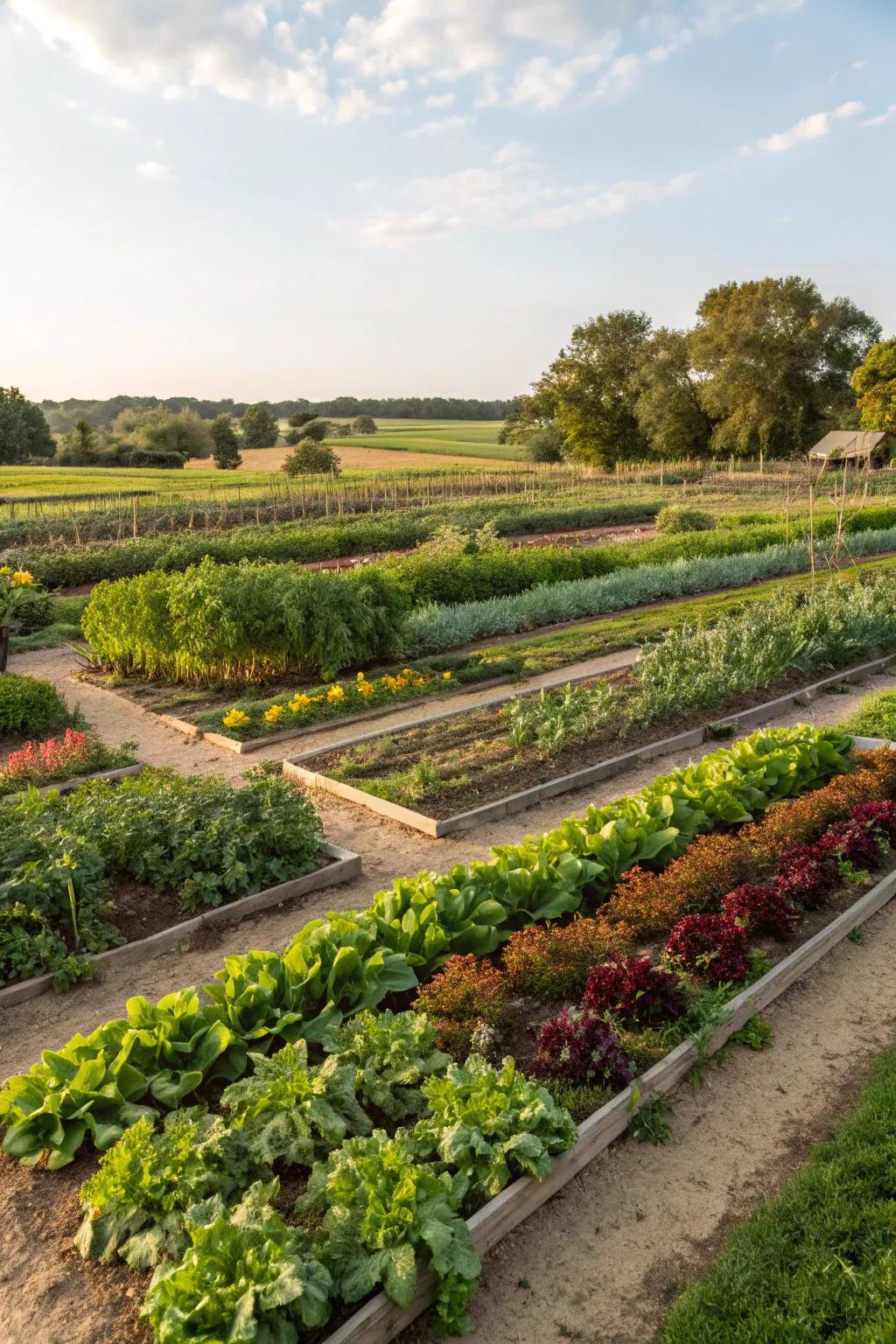 A carefully arranged vegetable garden appeals to both the eye and the taste buds.