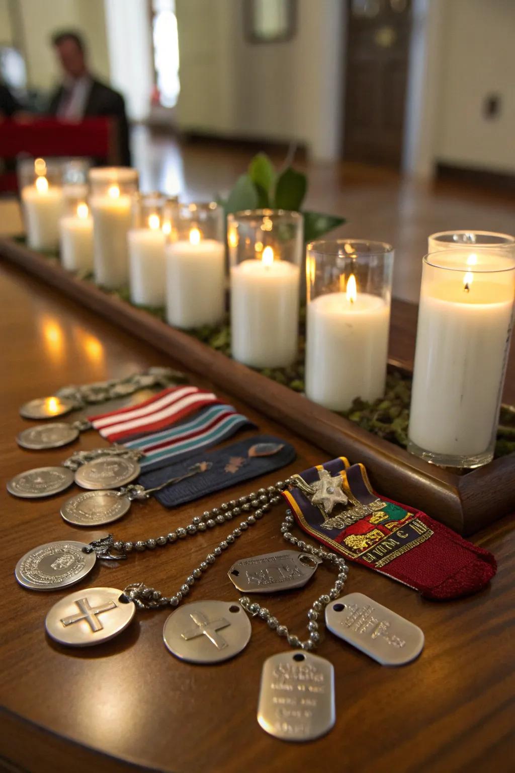 A tribute to veterans highlighted by military memorabilia.