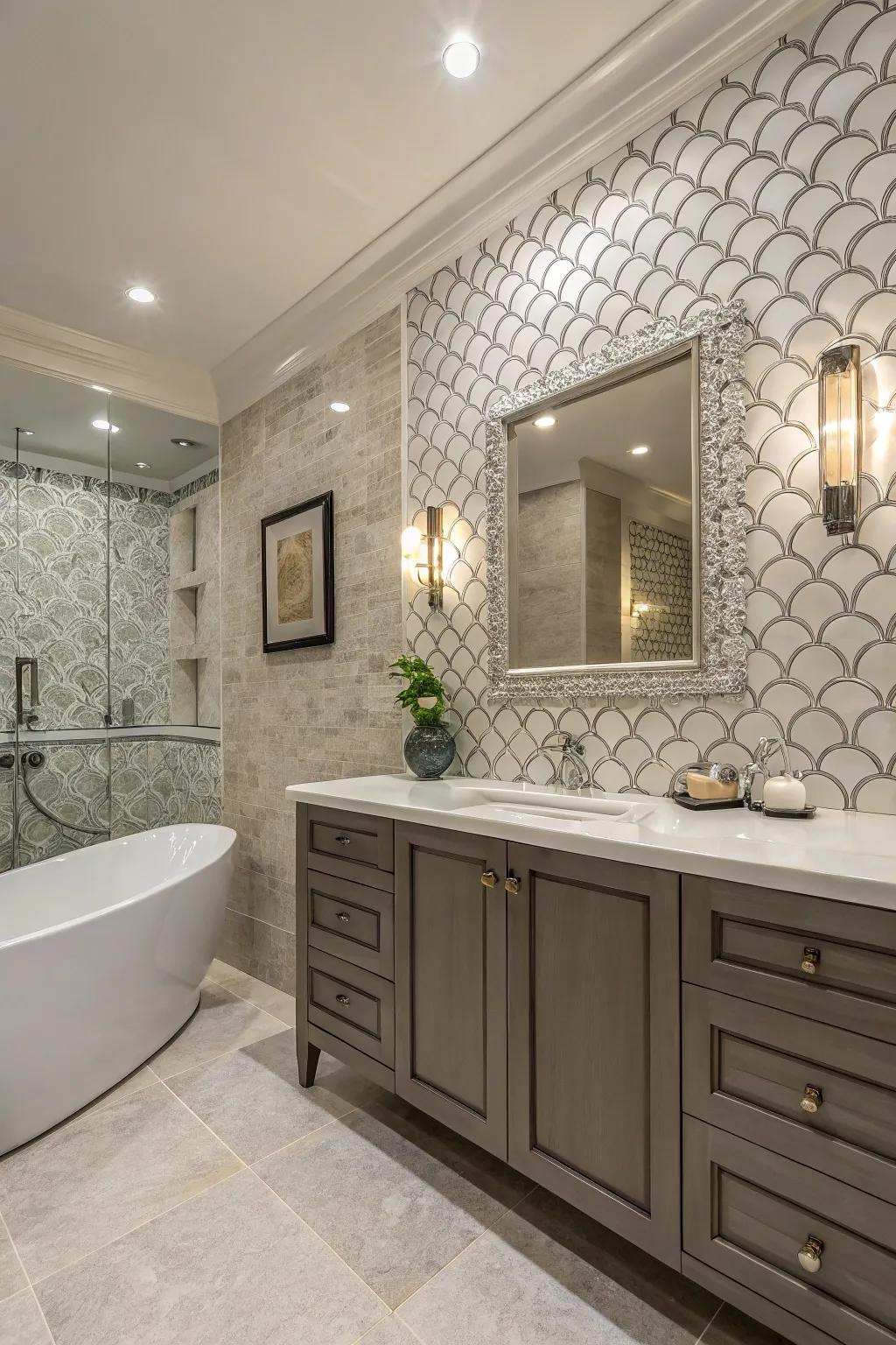 Structured tiles add a lavish feel to bathroom paneling.