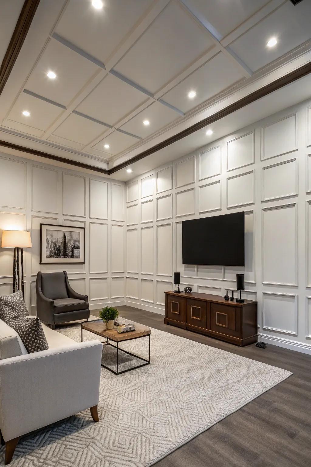 A contemporary studio highlighted by sleek flat panel wainscoting.