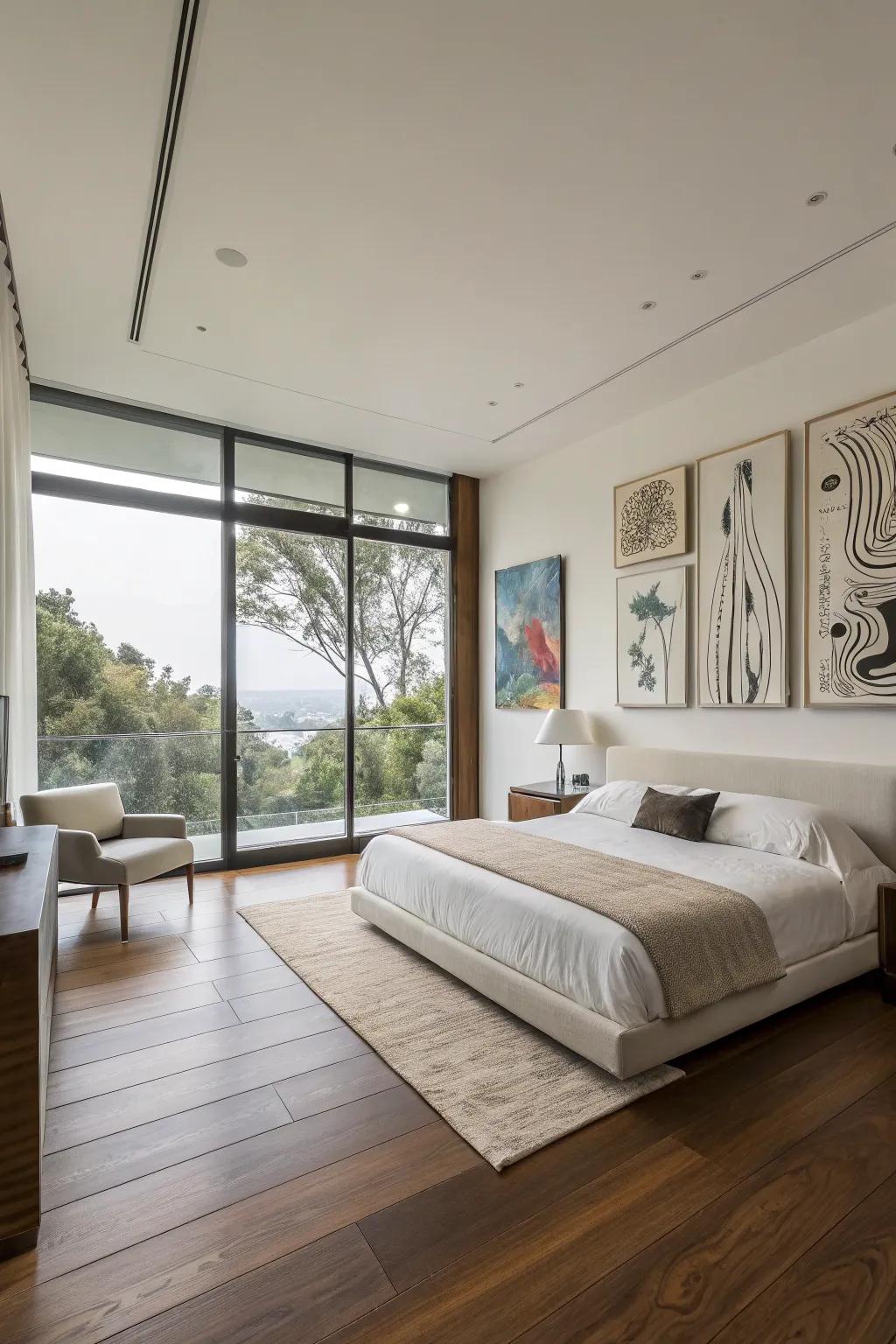 Non-representational art introduces a modern elegance to your bedroom.