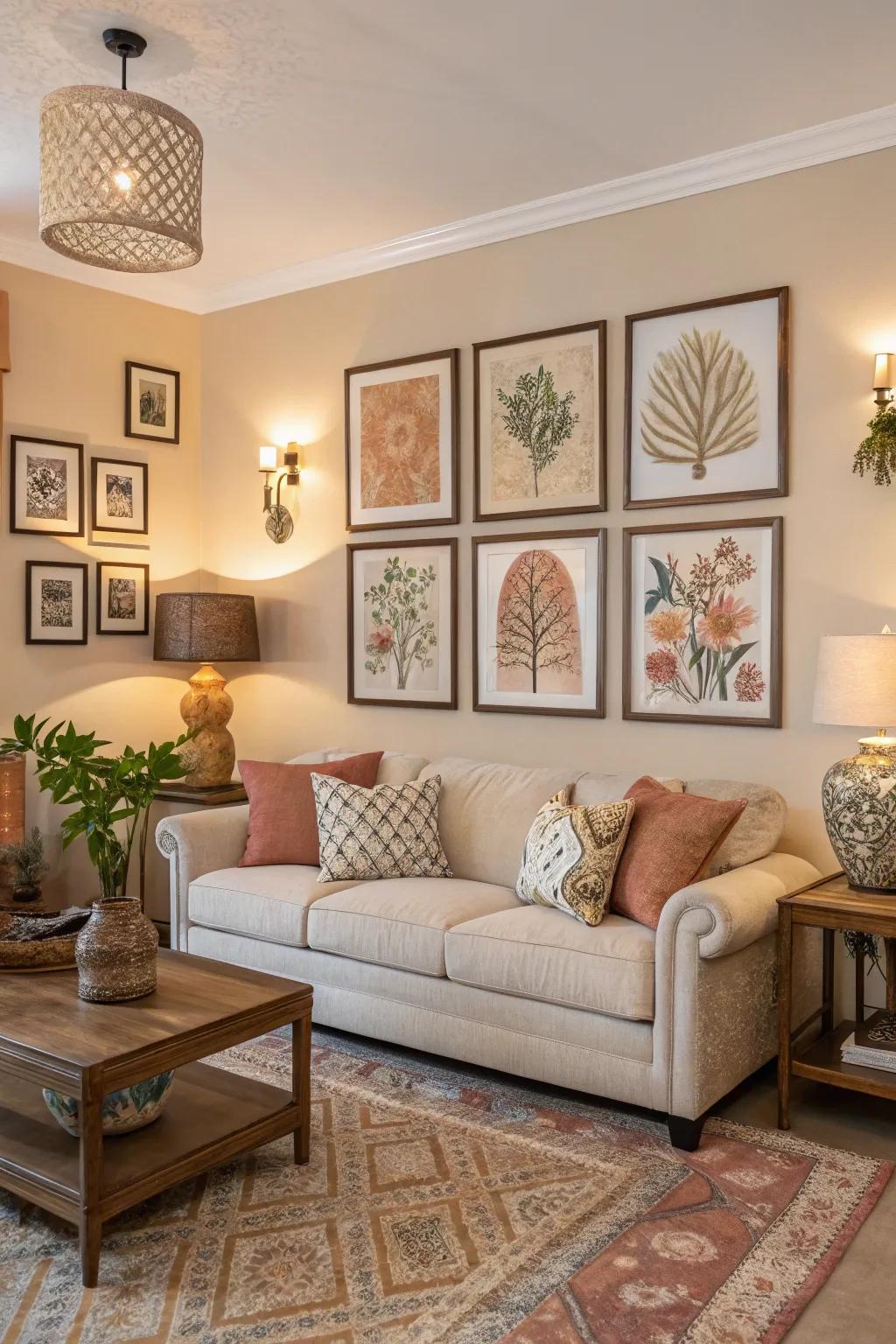 Wall art that enhances the living room's overall color scheme.