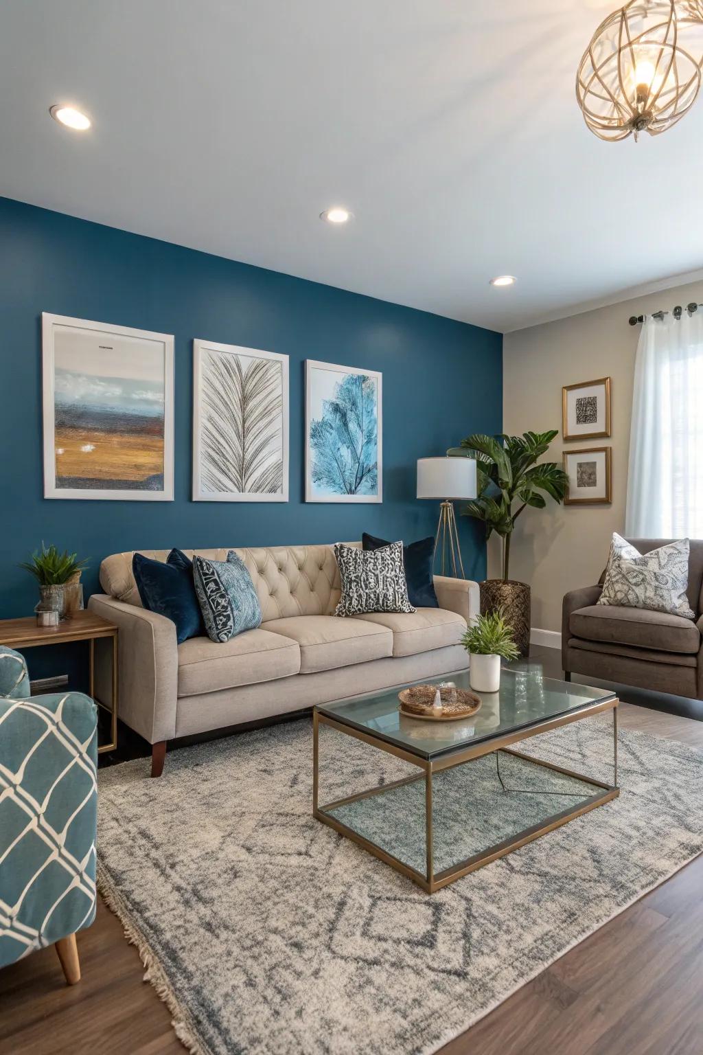 Elevate your space with an elegant cerulean feature wall.
