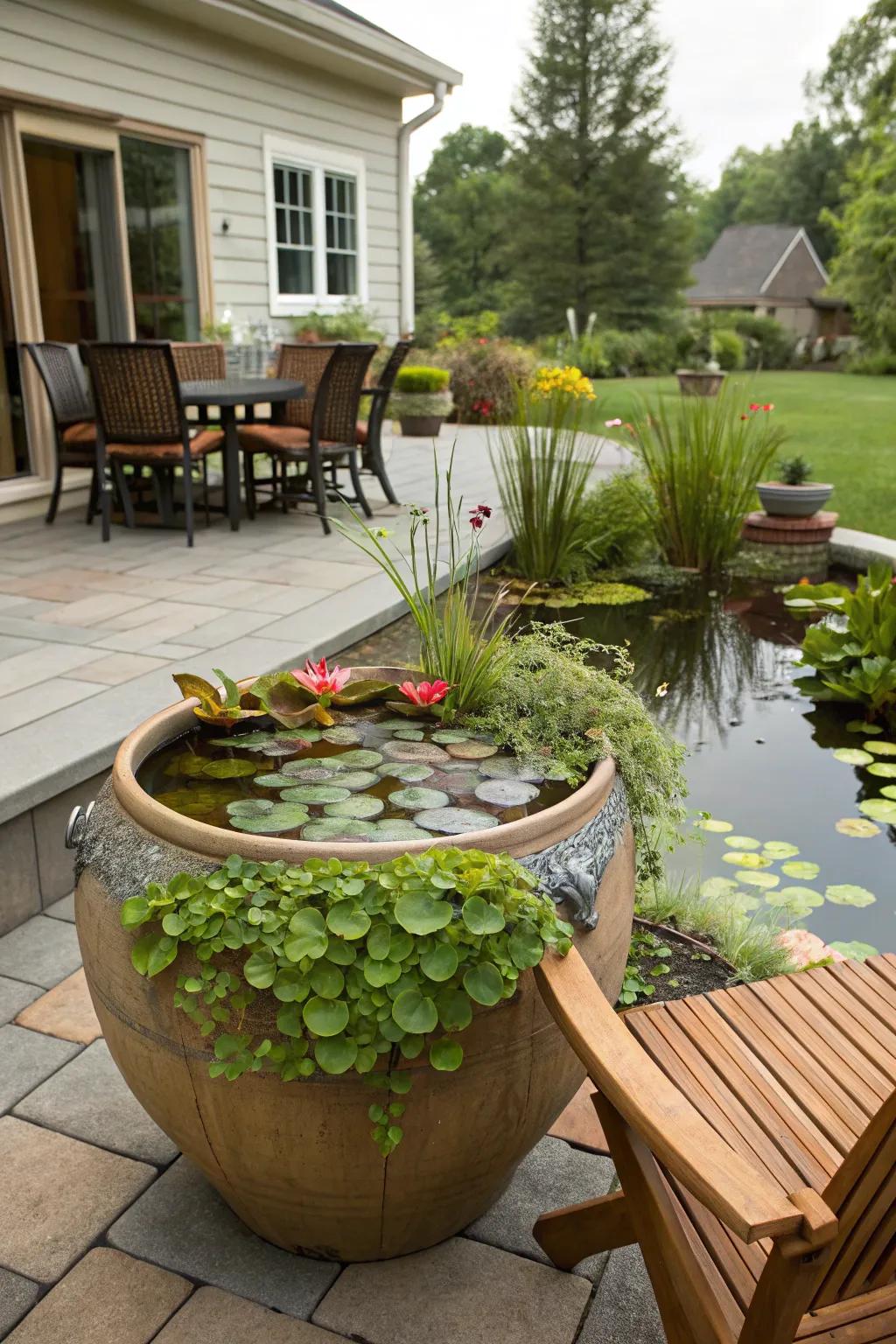 Container water gardens introduce a hint of nature to smaller settings like verandas and decks.