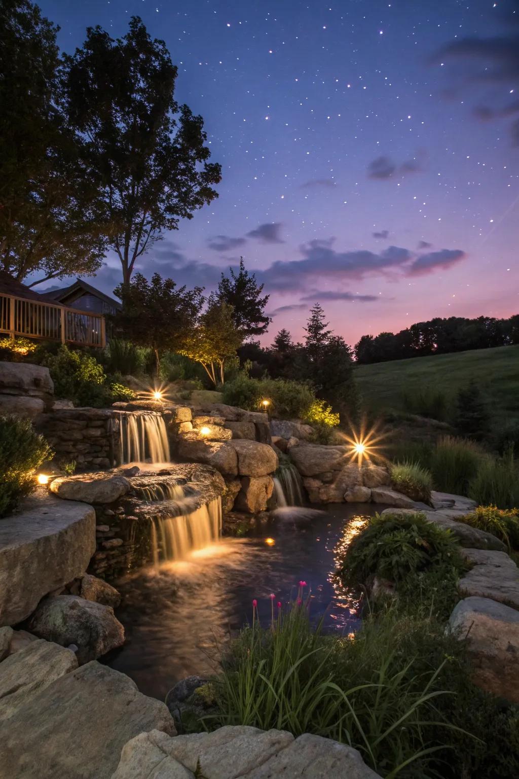 Improve your water display with gentle lighting for night attraction.