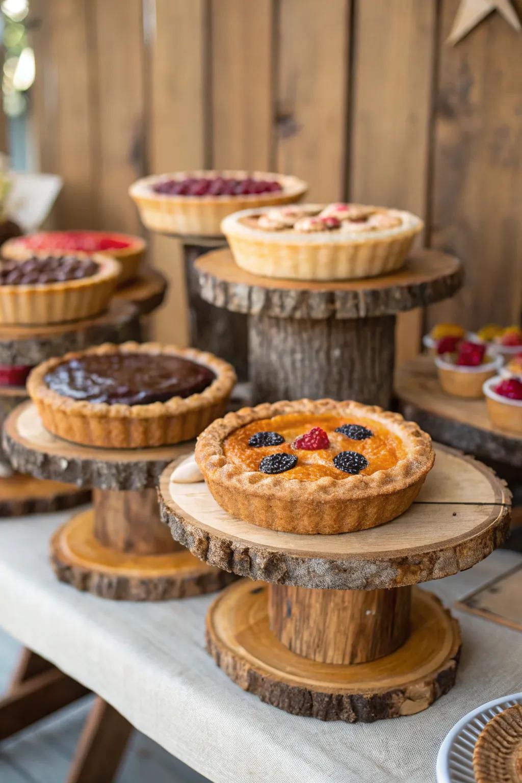 A rustic pie bar, radiating warmth and charm at your wedding.